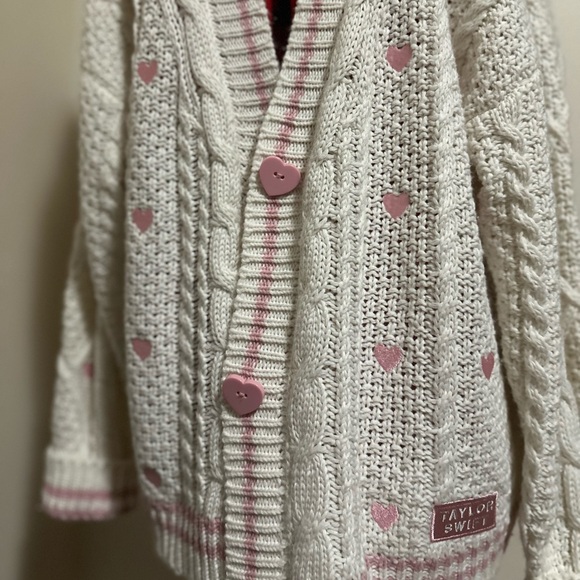 Taylor Swift Lover White and Pink Knit Cardigan - Picture 2 of 4